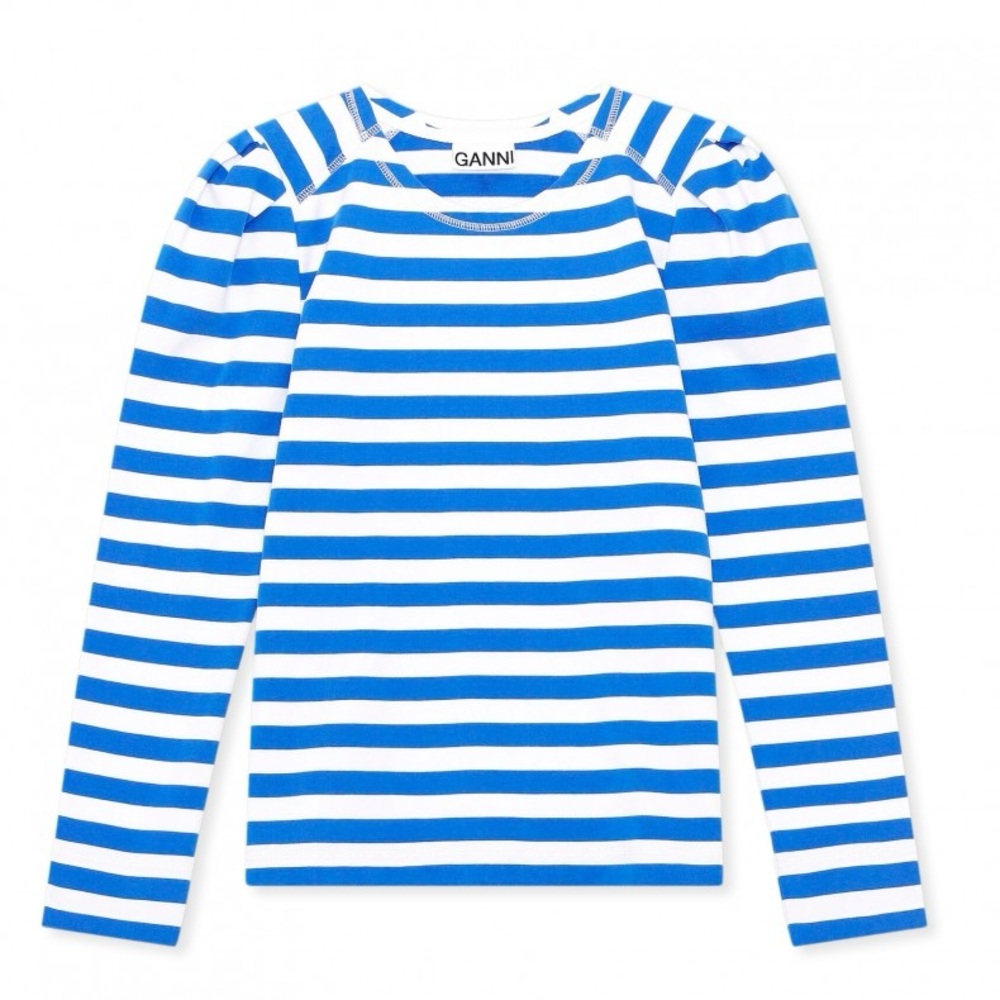 GANNI PUFF STRIPED COTTON
LONG SLEEVE T-SHIRT